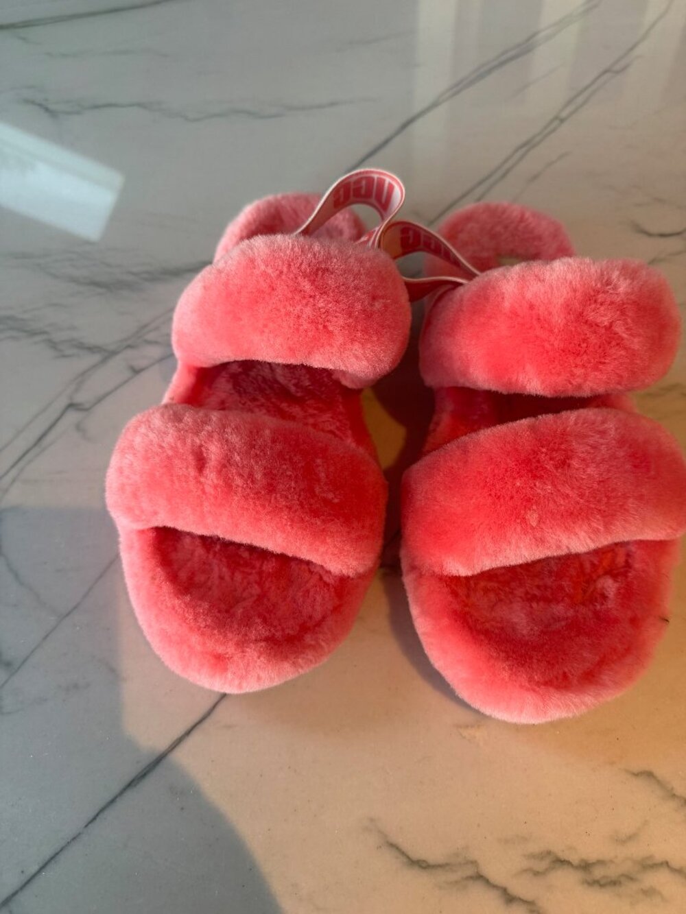 UGG Oh Yeah Fluffy Slingback Slides - Coral Pink - Size 9